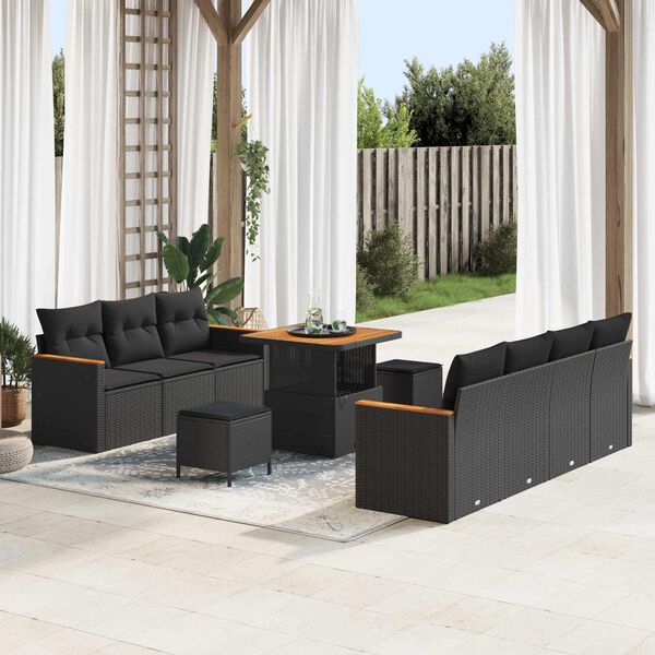 vidaXL Set Divano da Giardino 10 pcs Nero polyrattan