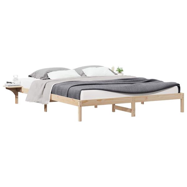 vidaXL Letto con Tavolini Laterali Naturale 180 x 220 cm Pino massello
