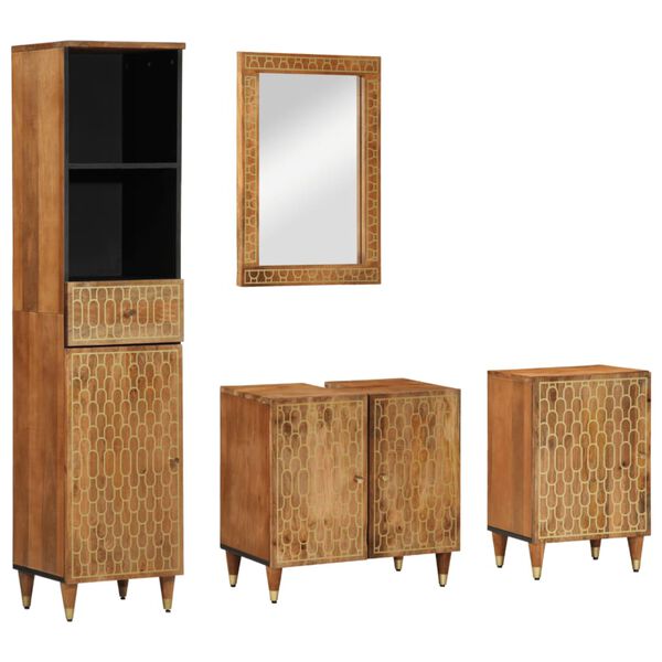 vidaXL Set Mobili da Bagno 4 pz in Legno Massello di Mango