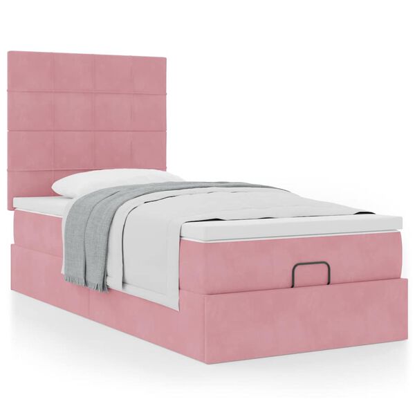 vidaXL Struttura Letto Pouf con Materassi Rosa 100x200 cm Velluto