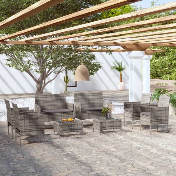 vidaXL Set Divani da Giardino 8 pz con Cuscini in Polyrattan Grigio