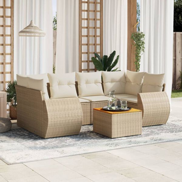 vidaXL Set Divani da Giardino 7 pz con Cuscini Beige in Polyrattan