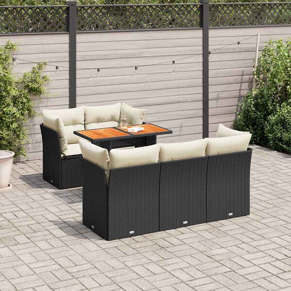 vidaXL Set Divano da Giardino 6 pz con Cuscini Nero in Polyrattan