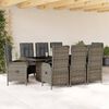 vidaXL Set da Pranzo da Giardino 9 pz con Cuscini in Polyrattan Grigio