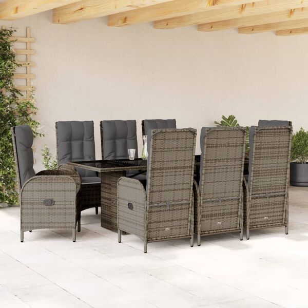 vidaXL Set da Pranzo da Giardino 9 pz con Cuscini in Polyrattan Grigio