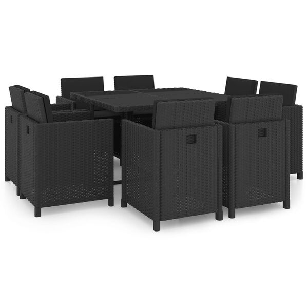 vidaXL Set da Pranzo da Giardino 9 pz con Cuscini in Polyrattan Nero