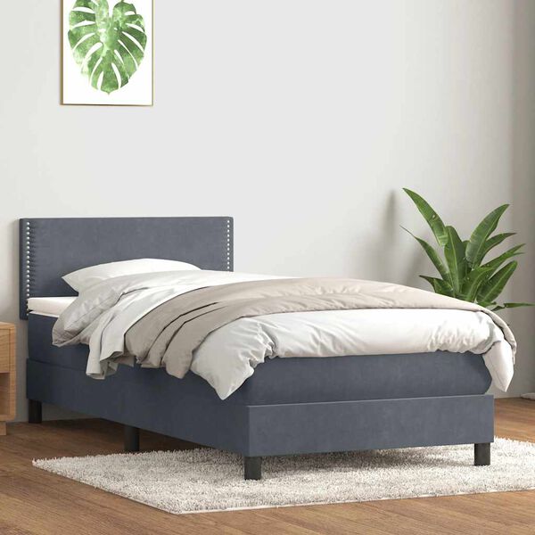 vidaXL Letto a Molle con Materasso e LED Grigio Scuro 90x220 cm Velluto