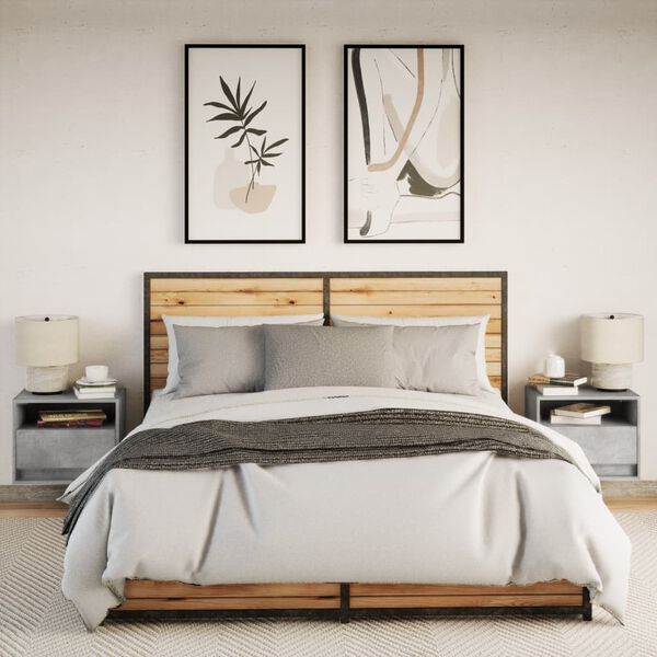 vidaXL Comodini a Parete con Luci LED 2 pz Grigio Cemento