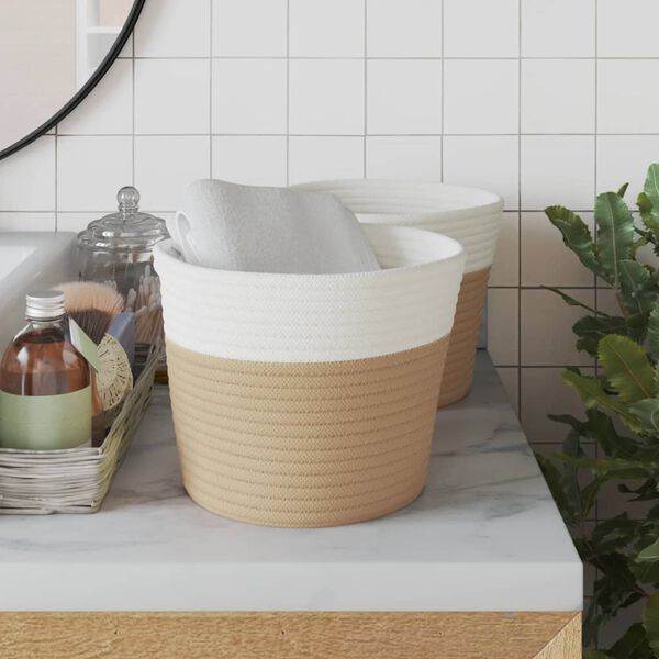 vidaXL Cestini Portaoggetti 2pz Beige e Bianco Ø24x18 cm in Cotone