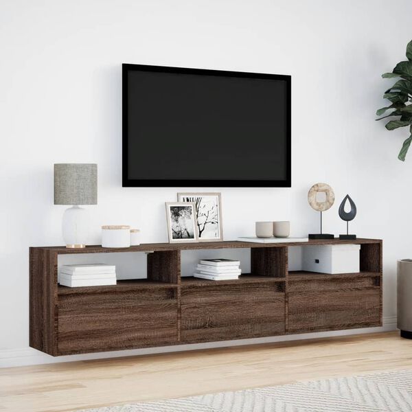 vidaXL Mobile TV a Parete con LED Rovere Marrone 180x31x45 cm