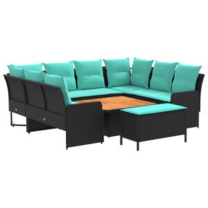vidaXL Set di Mobili 7 pz Nero e Turchese Rattan in PE