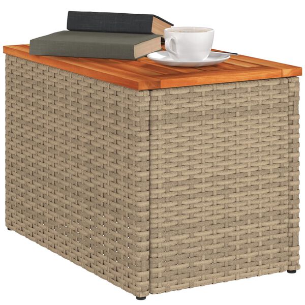 vidaXL Tavolini Giardino 2pz Beige 55x34x37 Polyrattan Legno Massello