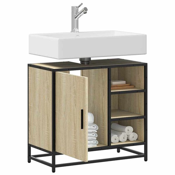 vidaXL Mobiletto per Lavabo da Bagno Rovere Sonoma 65x33x60 cm Legno Massello