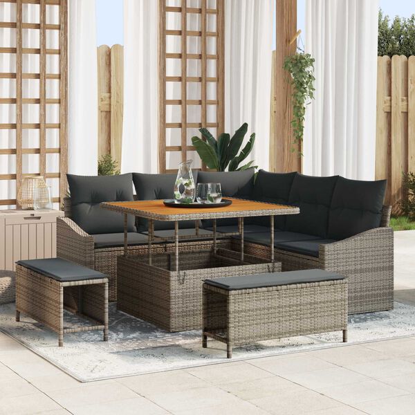 vidaXL Set Divano da Giardino con cuscino 8 pcs Grigio Poly Rattan