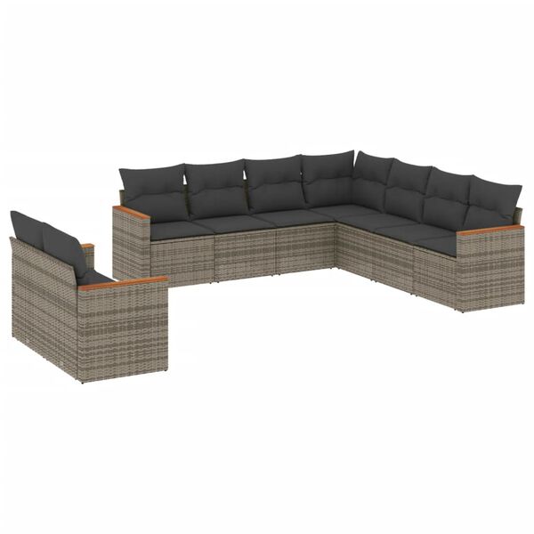 vidaXL Set Divano da Giardino 9 pz con Cuscini Grigio in Polyrattan