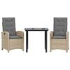 vidaXL Set Pranzo da Giardino 3 pz con Cuscini Beige Misto Polyrattan