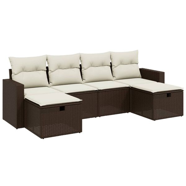 vidaXL Set Divano da Giardino 6 pz con Cuscini Marrone in Polyrattan