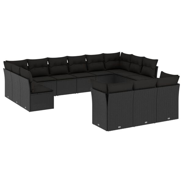 vidaXL Set Divani da Giardino 13pz con Cuscini Nero in Polyrattan