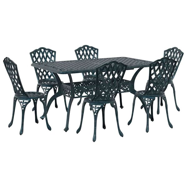 vidaXL Set da Pranzo per Giardino 7 pcs Verde Alluminio