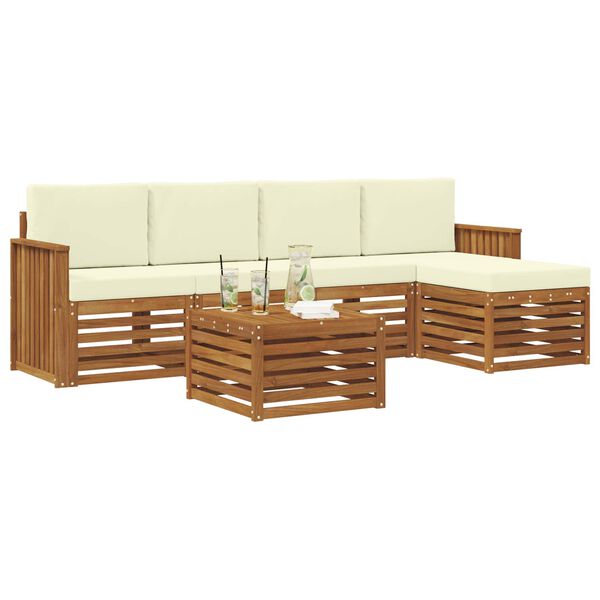vidaXL Set divani 6 pcs Naturale e Crema Legno di Acacia Massello