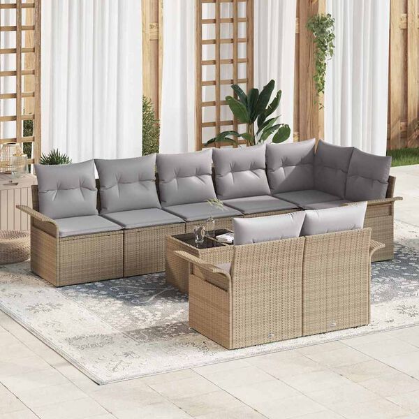 vidaXL Set Divano da Giardino con archiviazione 9 pcs Beige polyrattan