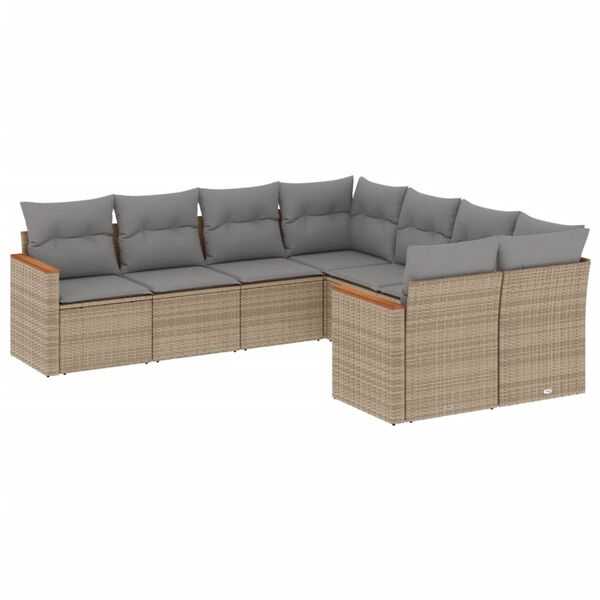 vidaXL Set Divano da Giardino 8 pz con Cuscini Beige Misto Polyrattan