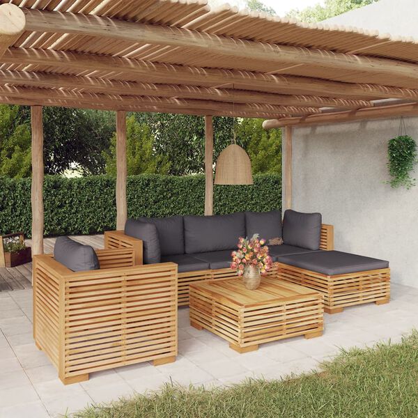 vidaXL Set Divani da Giardino 6 pz con Cuscini Legno Massello di Teak