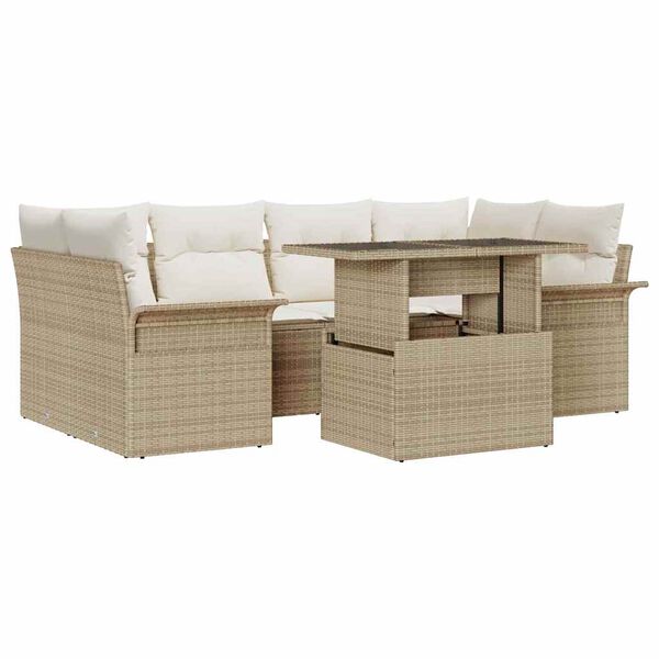 vidaXL Set Divano da Giardino 7 pcs Beige Rattan in Polipropilene