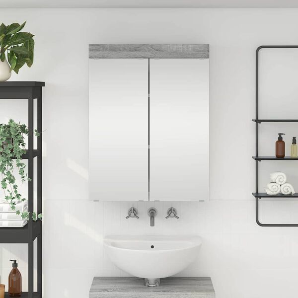 vidaXL Mobiletto per specchio da bagno con porta TULUM Grigio Sonoma