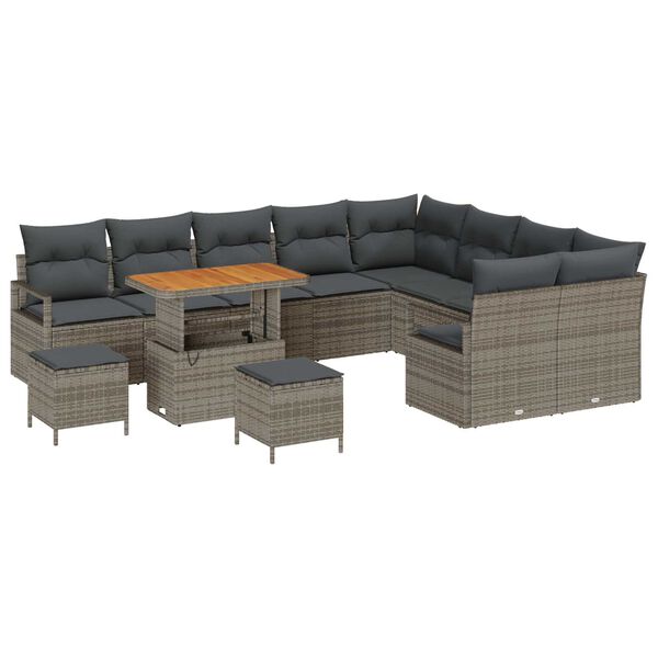 vidaXL Set Divano da Giardino con cuscino 12 pcs Grigio polyrattan