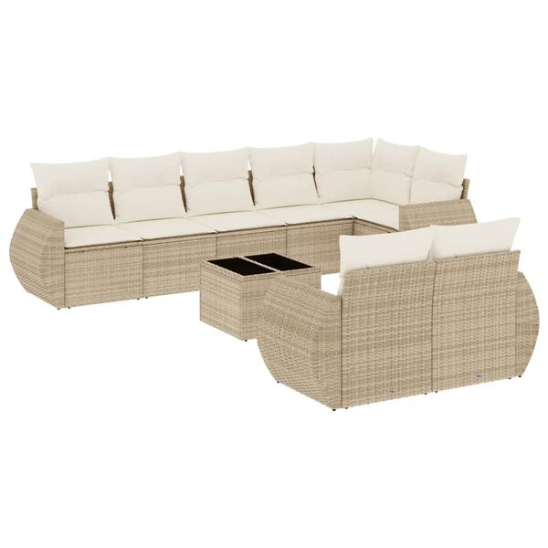 vidaXL Set Divano da Giardino 9 pz con Cuscini Beige in Polyrattan