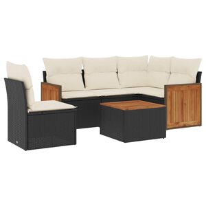 vidaXL Set Divano da Giardino 6 pz con Cuscini Nero in Polyrattan