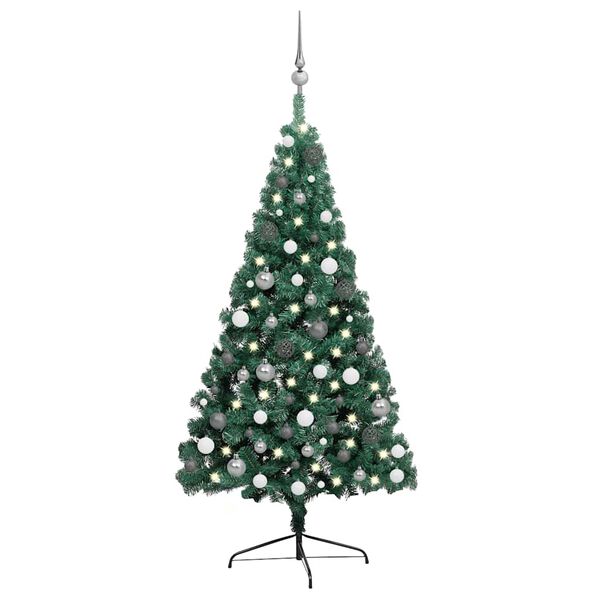vidaXL Albero di Natale a Met&agrave; Preilluminato con Palline Verde 240 cm