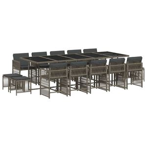 vidaXL Set da Pranzo da Giardino 15 pz con Cuscini Grigio Polyrattan