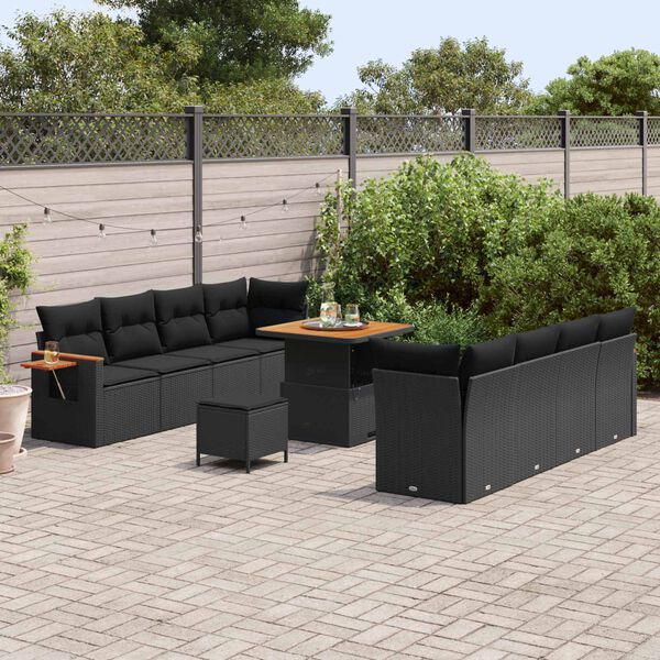 vidaXL Set Divano da Giardino con cuscino 12 pcs Nero polyrattan
