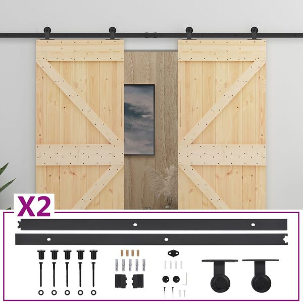 vidaXL Porta Scorrevole con Set Hardware 80x210 cm in Legno di Pino