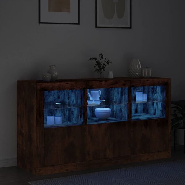 vidaXL Credenza con Luci LED Rovere Fumo 123x37x67 cm