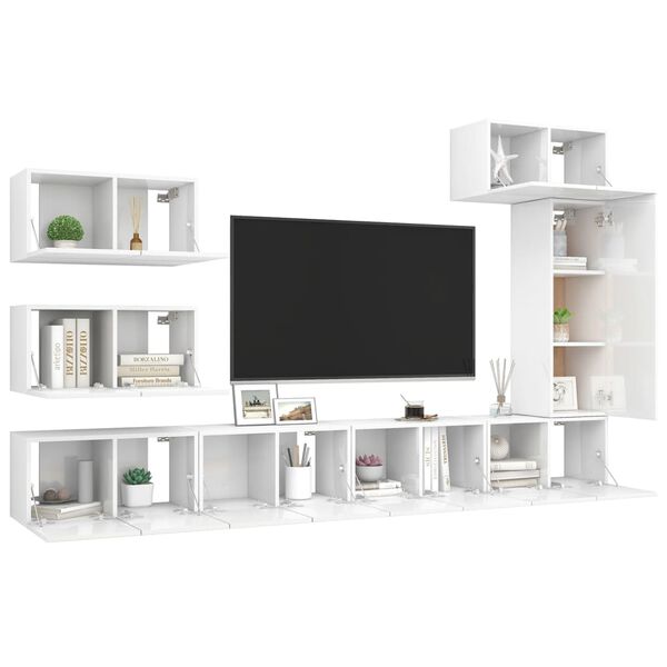 vidaXL Set di Mobili Porta TV 8 pz Bianco Lucido in Legno Multistrato
