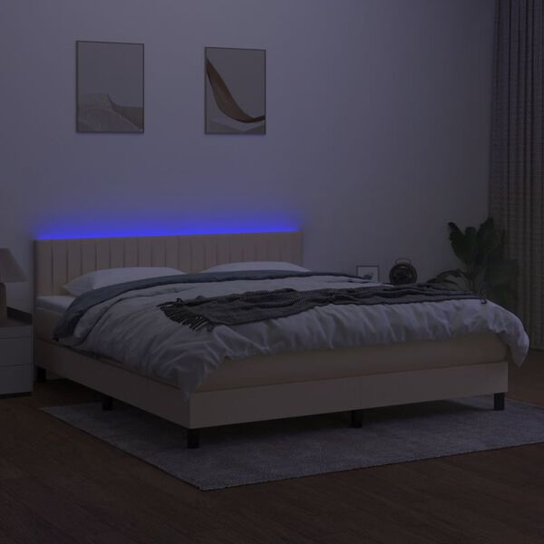vidaXL Letto a Molle con Materasso e LED Crema 180x200 cm in Tessuto