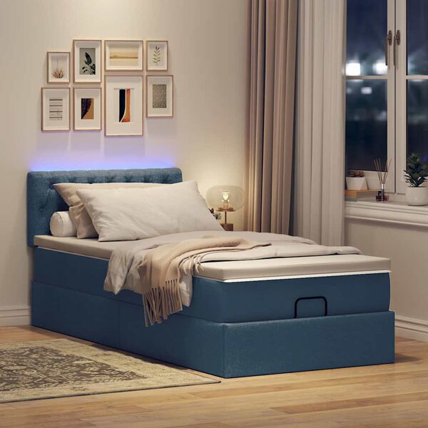 vidaXL Pouf Letto con Materasso e LED Blu 90x200 cm in Tessuto