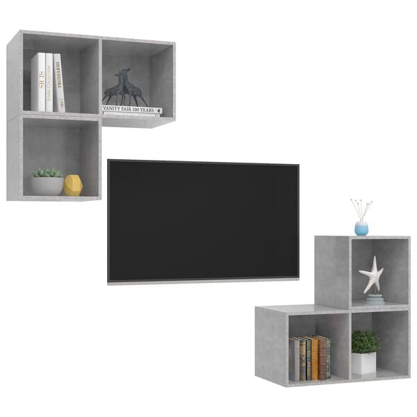 vidaXL Set Porta TV 4 pz Grigio Cemento in Truciolato