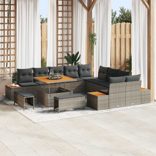 vidaXL Set Divano da Giardino 13 pcs Grigio polyrattan
