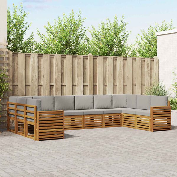 vidaXL Set divano sezionale 10 pcs Grigio Naturale e Chiaro