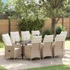 vidaXL Set da Pranzo per Giardino con cuscino 9 pcs Beige polyrattan