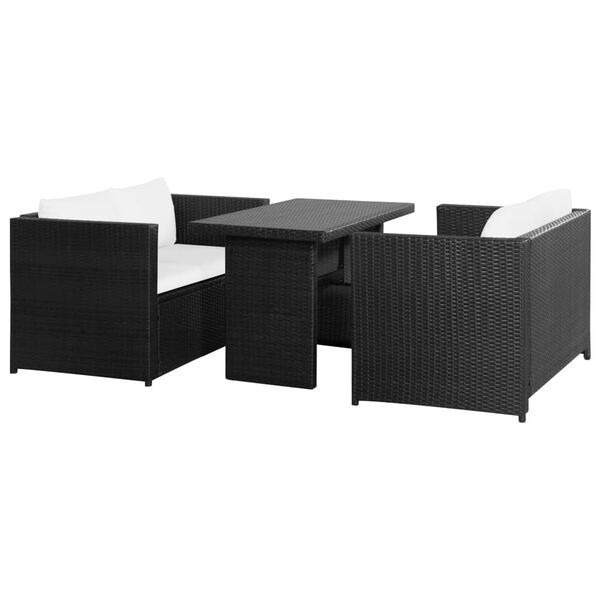 vidaXL Set Divani da Giardino 3 pz con Cuscini in Polyrattan Nero