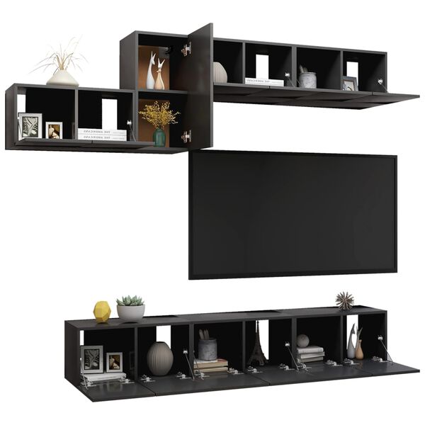 vidaXL Set Mobili Porta TV 7 pz Grigio in Legno Multistrato
