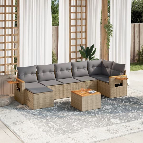 vidaXL Set Divano da Giardino 8 pz con Cuscini Beige in Polyrattan