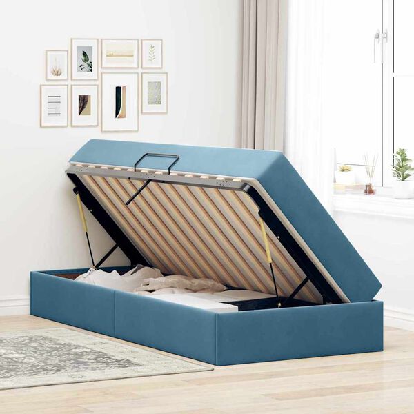 vidaXL Letto con contenitore e materasso Blu Scuro 90 x 200 cm Velluto