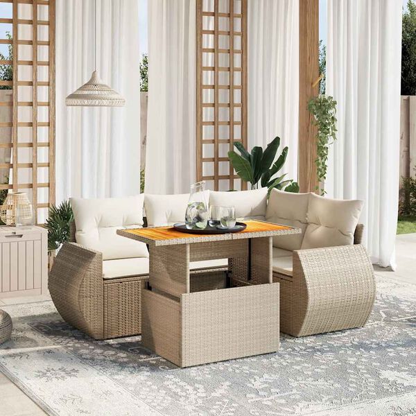 vidaXL Set Divano da Giardino 5 pz con Cuscini Beige in Polyrattan