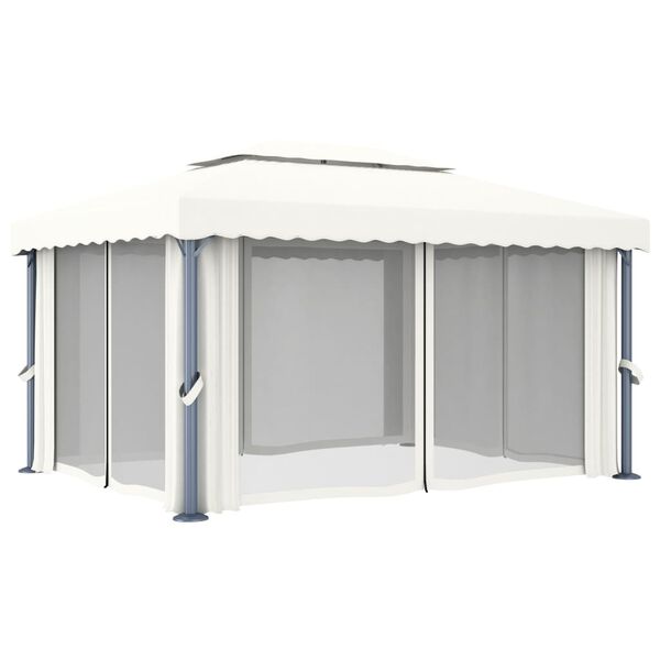 vidaXL Gazebo con Tende 4x3 cm Bianco Crema Alluminio